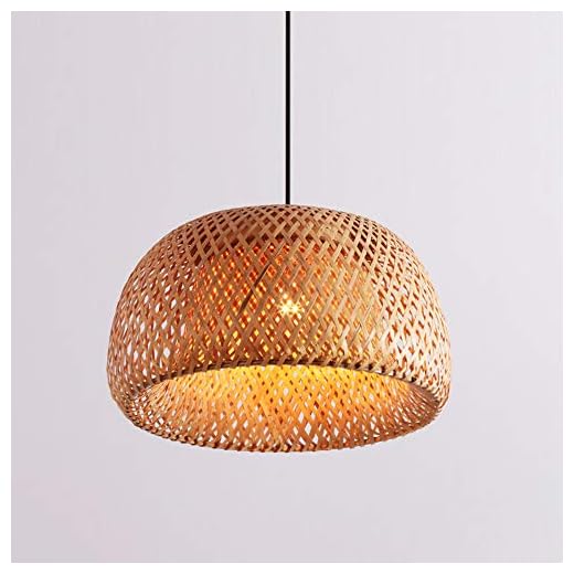 T-XYD retro träkula hål Single Head E27 LED ljuskrona ljuskrona antik hand-vävd bambu taklampa restaurang taklampa, 50 cm