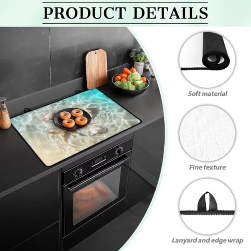 Image of Stove Top Cover for Electric Heat Resistant Glass Ceramic Cooktop Cover Mat Versatile Flat Top Induction Stove Cover Protector for Kitchen Decor, 29 x 21 Inch, Starfish Seashell