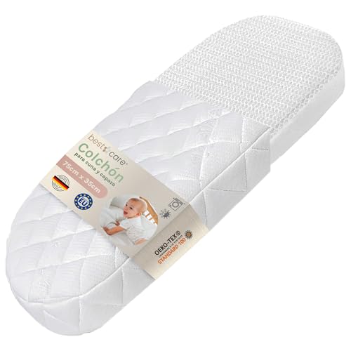 BestCare Colchón de Cuna Aero para moisés Ovalado 75x35 x 6cm Colchón de Cuna con Funda de Aloe Vera Lavable en 3D Óptima circulación del Aire Estándar 100 by Oeko-Tex