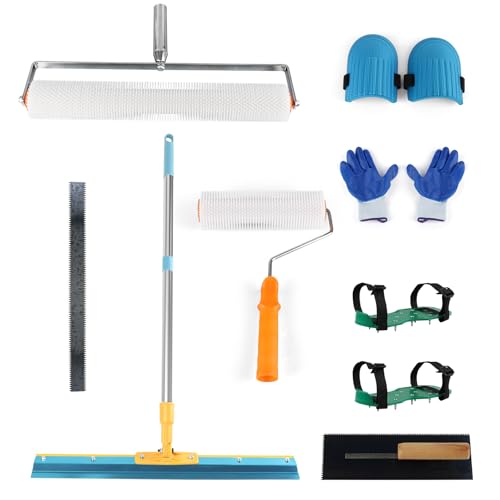 Outils De Ciment Ragreage Kit, D'Outils De Traitement De Composé De Nivellement Avec,Grattoir De 5mm, Truelle CrantéE, Chaussures à Pointes, Poteau De 4...