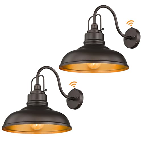 Image of zeyu 2 Pack Outdoor Barn Light Fixtures, Farmhouse Wall Lights for Front Porch, 18 inch Dusk to Dawn Sensor Wall Sconces in Oil Rubbed Bronze Finish, 016-1BL-PC-2 ORB