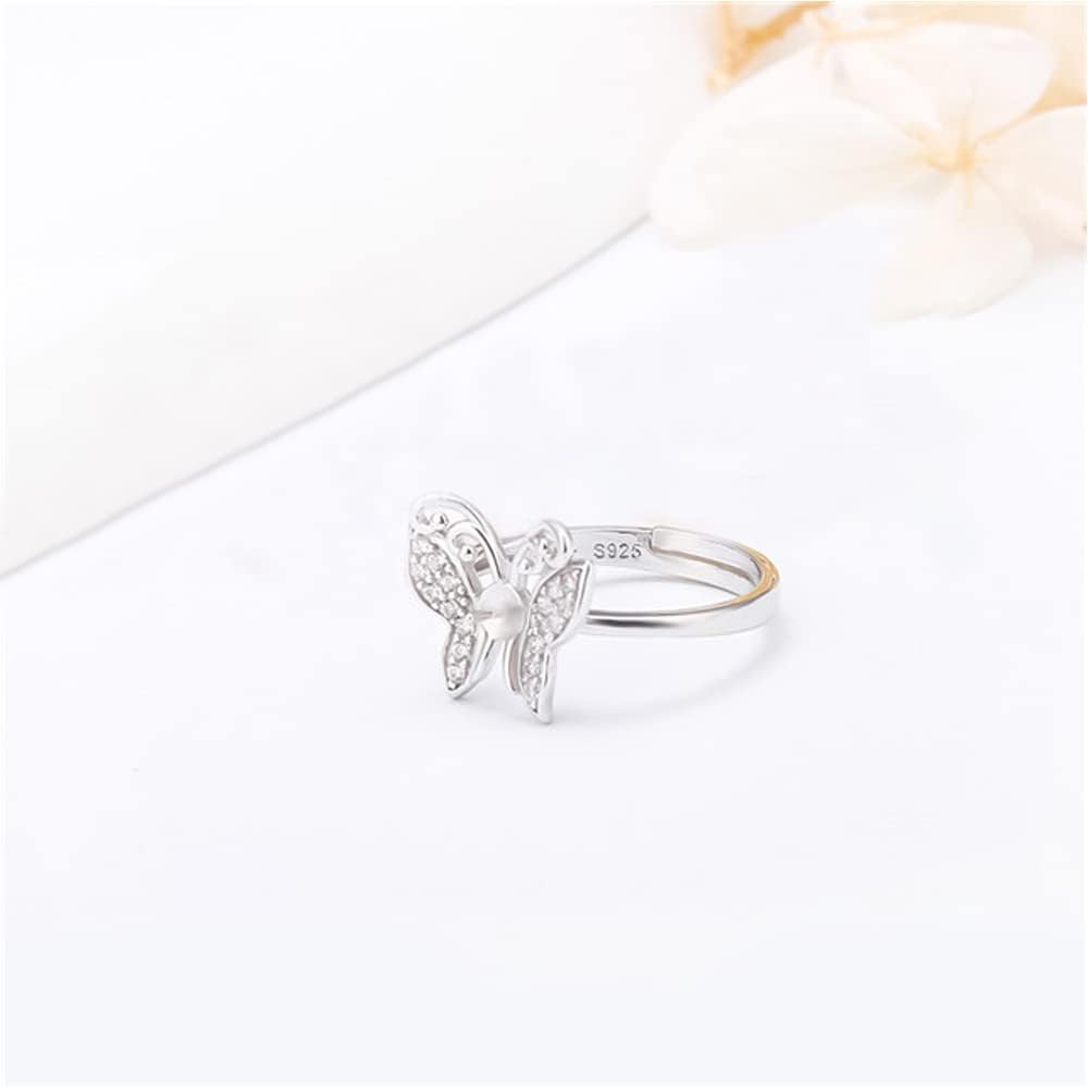 Sterling Silver Cubic Zircon Butterfly Design Adjustable Rings for Women, Design Ring Mounts Fittings with Pearl Seat for DIY Jewelry Making
