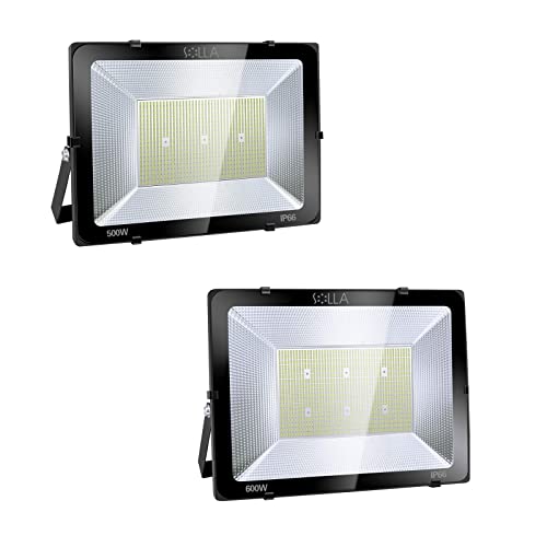 SOLLA LED Flood Light Outdoor, 600W 48000lm & 500W 40000lm, 6000K Daylight White, IP66 Waterproof, Super Bright Outdoor Security Lights, Floodlight Landscape Wall Lights for Area Parking Lot, Yard