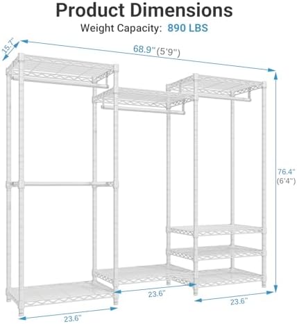 VIPEK V5C Bedroom Armoires Portable Clothes Closet Rack, White Metal Clothing Rack with Black Cover, Adjustable Custom Freestanding Closet Wardrobe Heavy Duty Covered Clothes Rack, Max Load 890LBS