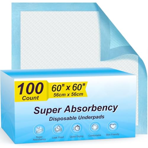 Almohadillas Desechables de 60 x 60 centimetros, súper absorbentes, Almohadillas Desechables de Secado rápido a Prueba de Fugas para bebés, Cachorros y Adultos, Almohadillas para Cachorros, (50)