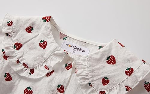 Mud Kingdom Toddler Girls Button Down Shirt Peter Pan Collar Full Print Strawberry White 4T #TOP2