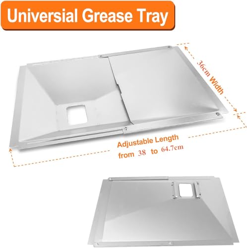 GFTIME Universal Fettwanne mit Auffangwanne 38cm bis 65cm, Verstellbar Tropfpfanne für 2/3/4 Brenner Gasgrill von Charbroil, Dyna Glo, Nexgrill, Kenmore, Uniflame und mehr, Fettauffangschale