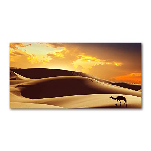 Crédence de cuisine en verre trempé 100x50cm motif paysage orange chameau du Sahara Tulup