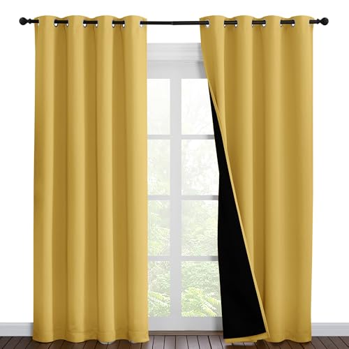 Image of NICETOWN Bright Yellow Full Shade Curtain Panels, Pair of Energy Smart & Noise Blocking Out Blackout Drapes for Dining Room Window, Thermal Insulated Guest Room Lined Window Dressing, 55 x 86 inch