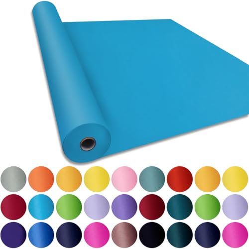 Image of SMART&CASUAL 24 inch x 2,520 inch (210') Lake Blue Kraft Craft Paper Roll for Gift Wrapping Bulletin Board Bouquet Flower Art Packing Parcel Table Covering 80GSM 55LB (Lake Blue, 24 inch x 210')