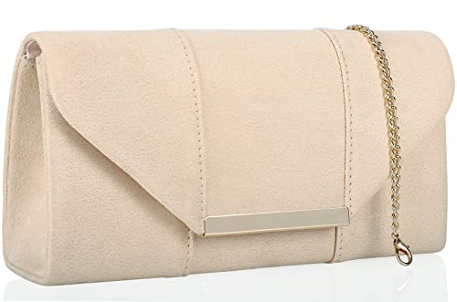 Dexmay Women Faux Suede Envelope Clutch Purse Evening Velvet Handbag Foldover Shoulder Crossbody Bag Nude #TOP1