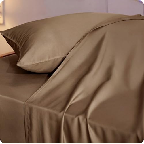 Image of Bedsure Cooling Sheets Twin XL, Rayon Derived from Bamboo, PureWoven, Breathable & Soft Twin XL Sheet Sets, Deep Pocket Up to 16 Inches, Hotel Luxury Silky Dorm Bedding for Hot Sleepers, Coffee