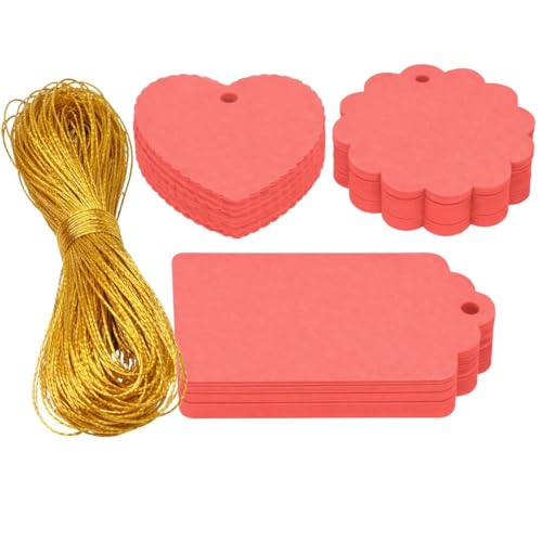 Image of CVANU Premium Gift Tags (60 Pcs) - 3 Designs Blank Hanging Tags with Pre-Punched Holes & Golden String for DIY Crafts| Gift Wrapping| Small Business & Labelling (Dark Orange)