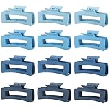 12 Pcs Blue Large Square Hair Claw Clips for Women, 4.3-Inch Matte Rectangle Claw, Strong Hold Non-slip Hair Clips for Thick & Thin Hair