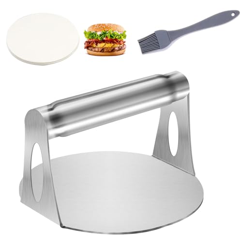 JJZGPP Presse à Hamburger en Acier Inoxydable, 5,5 Pouces Ronde Smash Burger, Presse Steak Haché Antiadhésive, Poignée Confortable, Facile à Nettoyer, pour Steak,...