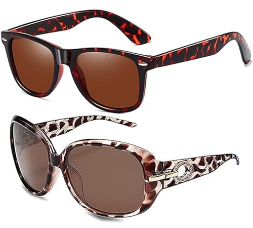 Joopin Leopard Butterfly & Tortoise Square Sunglasses Bundle, Fashion Brown Sun Glasses Polarized UV Protection Thick Frame Driving Shades for Sensitive Eyes