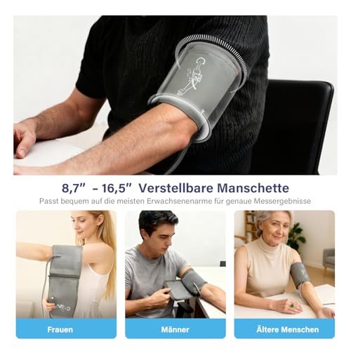 AILE X6 Blutdruckmessgerät Oberarm (22-42cm) – Automatisches Oberarm Blutdruckmessgerät, 3-Farben-Hintergrundbeleuchtung, Oberarm-blood pressure monitor,Großes LCD, 2×99 Speicher, Arrhythmie-Erkennung