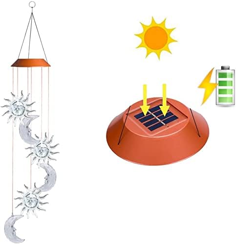 Miniatura 3 de Campanilla de viento de luna y estrella para exteriores, lámpara de luz LED que cambia de color solar, campanillas de viento solares para el hogar,