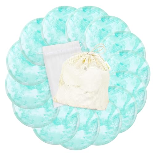 Image of wegreeco Nursing Breast Pads (14 Pack) + Laundry Bag & Travel Storage Bag, 4.7 inch - Washable & Reusable Breastfeeding Nursing Pads (Plain Shape, Blue Wave, Large)