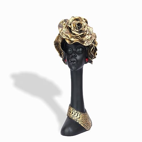 Image of Statue Decorative Showpiece - Luxury Black & Gold Resin Sculpture for Living Room, Office & Bedroom | Artistic Tabletop Home Decor Gift Item (African Flower Lady-6)