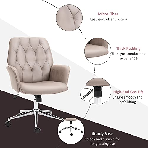 Vinsetto Modern Mid-Back Tufted Microfiber Home Office Desk Chair With Adjustable Height, Swivel Adjustable Task Chair With Padded Armrests, Light Grey #TOP6