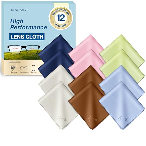 12 Count 200gsm Glasses Cleaning Cloth for Eyeglasses Lens & Screen Individually Wrapped Scratch-Free Streak-Free Eye Glasses Cleaner Cloth for Sunglasses Camera Lens Screen wipes Multicolour