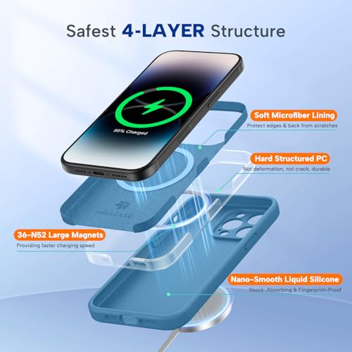Image of Miracase Magnetic for iPhone 14 Pro Max Case, [Soft Anti-Scratch Microfiber Lining], Compatible with MagSafe, Silicone Shockproof Protection Phone Case for iPhone 14 Pro Max,Capri Blue