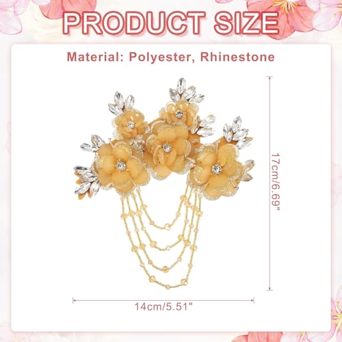 Appliques en strass fleurs dorées et cristaux 3D faits main pour création couture - 2