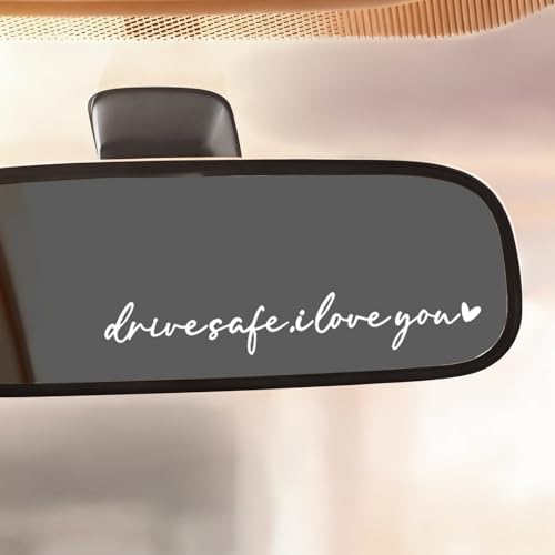 MTABCTY Car Decals 4 PC Drive Safe I Love You Sticker, Waterproof Vinyl Rearview Mirror Decal, Car Accessories for Women, Cute Car Stickers Fits Most Vehicles (White)