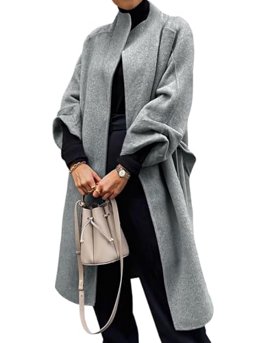 Cicy Bell Womens Long Pea Coats Oversized Wrap Wool Blend Trench Coats Open Front Winter Cardigan Overcoats