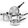 6-Piece Stainless Steel Pots and Pans Set, Kitchen Cookware Set with Stay-Cool Handles Compatible with Gas, Electric & Induction, Dishwasher Safe, Non-Toxic & Durable for Everyday Cooking