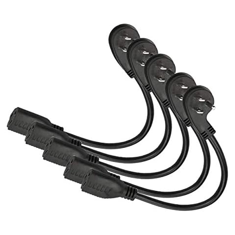 Flat Plug Short Extension Cord, Right Angle 3 Prong, 1625 watts, 16 AWG, 13 amps 125 Volts, UL Listed, 5 Pack, Black 1 Foot by ClearMax Cover