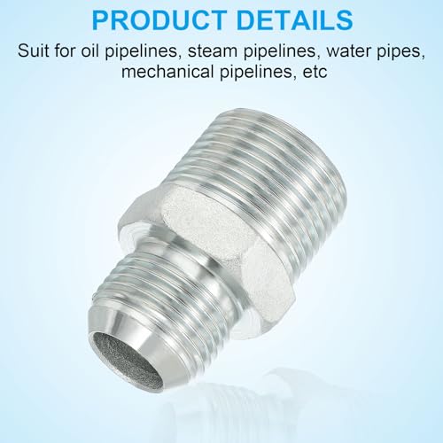 Image of PATIKIL Pipe Adapter Connector 1-1 /16 inch Male 74 Flare JIC x 1 inch Male R Pipe Fitting Oil Feed Restrictor Fitting Hydraulic Connector for Oil Steam Water Pipelines System