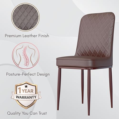Image of Jewel Premium Leather Dining Chair with Strong Metal Legs, Cushioned Seat, Chair for Dining, Living Room, Bedroom & Balcony (Brown)