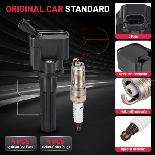 Image of BDFHYK Ignition Coil Pack UF497 and Iridium Spark Plug 5019 Compatible with Chevrolet Colorado 2007-2012 GMC Canyon 2007-2012 2.9L l4 Chevy Oem Coil Pack Coil for GMC 12629472 C1558 Set of 4