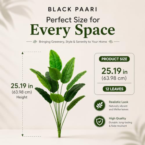 Image of Artificial Banana Plant with 12 Leaves | Realistic Faux Tropical Green Plant for Home Decor, Living Room, Office, Bedroom & Balcony (Without Pot)