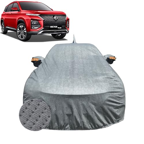 Image of Car Cover for MG Hector Plus (2020-2026) | 100% Waterproof Cover with Antenna & Reflective Mirror Pockets | Dustproof, Scratchproof, Heatproof Hector Plus Car Cover |Soft Cotton Lining| Grey
