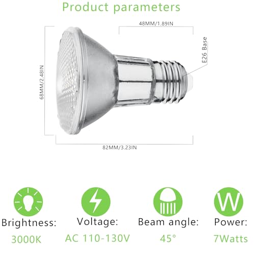 AHEVO 7W PAR20 LED Range Hood Light, E26 120V, 595lm, Waterproof IP65, Replacement 50W Halogen Cup. Spot Bulbs for Kitchen Appliances, Track Lighting, Outdoor Landscaping, Dimmable, Warm White, 2 Pack