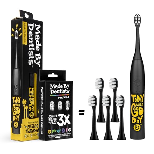 Image of Made by Dentists Sonic X Electric Toothbrush - Rechargeable Kids Sonic Toothbrush, 8X Plaque Removal, 2 Speed Modes, 2-Minute Time, 6 Brush Heads Included, Tweens Ages 7+, Today was A Good Day Edition