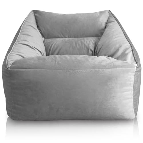 Aiire Sofa Puff Salon de Lujo - Sofa Puf Gigante Moderno de Diseño en Terciopelo Premium - Bean Bag Chair XXL con Relleno Incluido para Adulto o Decoracion Habitacion Juvenil Gris