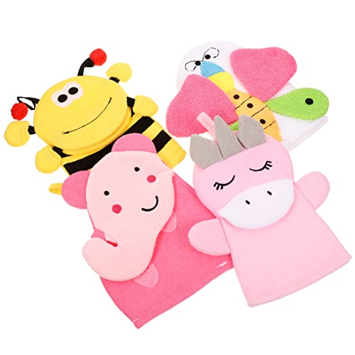 Yardwe 4 Guantes De Baño De Dibujos Animados Guantes De Baño Para Manoplas De Baño Para Bebés Guantes De Baño De Dibujos Animados Herramienta De Baño Para Algodón