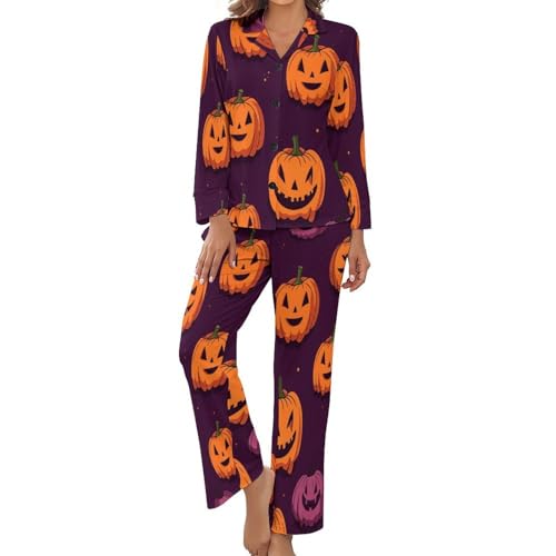 Pyjama femme automne ensemble 2 pièces citrouille Halloween