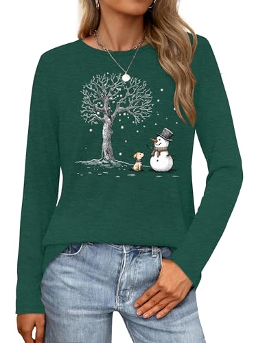 tiorhooe Weihnachts-Langarmshirt für Damen, niedlicher Schneemann,...