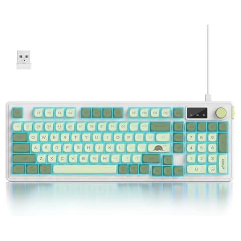 Fogruaden 96% Wireless Green Keyboard with Number Pad and Knob, Mechanical Feel, RGB Quiet Matcha Membrane Gaming Keyboard, Spill-Resistant, 3-Modes USB Rechargeable Silent Creamy Keyboard for Win/Mac Cover