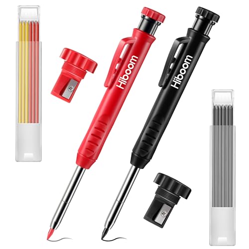 Hiboom 2 Stück Solider Tischler Bleistift mit 14 Minen, Langnasiger Tiefes Loch Mechanischer Bleistift Marker mit Eingebautem Anspitzer für Holzbearbeitung Vatertag Geschenk (Schwarz, Rot) Hiboom 2 Stück Solider Tischler Bleistift mit 14 Minen, Langnasiger Tiefes Loch Mechanischer Bleistift Marker mit Eingebautem Anspitzer für Holzbearbeitung Vatertag Geschenk (Schwarz, Rot)