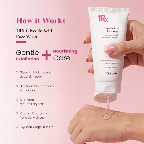 Image of 1RX Glycolic Acid Face Wash 100gm | Exfoliating & Brightening Cleanser | With Aloe Vera, Niacinamide & Vitamin E | Removes Dead Skin, Controls Oil & Helps Improve Skin Texture | For Men & Women