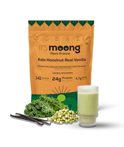 Image of It's Moong Mung Bean & Brown Rice Isolate Plant Protein Powder for Men & Women | 24gms per serve 4.7gms BCAA| Kale Hazelnut Real Vanilla | 500 gms | Sprouted Plant based protein| Plant Protein