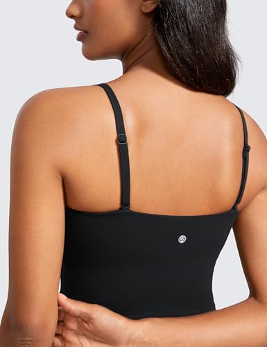 Image of CRZ YOGA Butterluxe Cami Crop Tank Tops | Light Support, Removable Pads, Yoga, Extremely Soft, Square Neck, Spaghetti Straps, Longline Sports Bras for Women