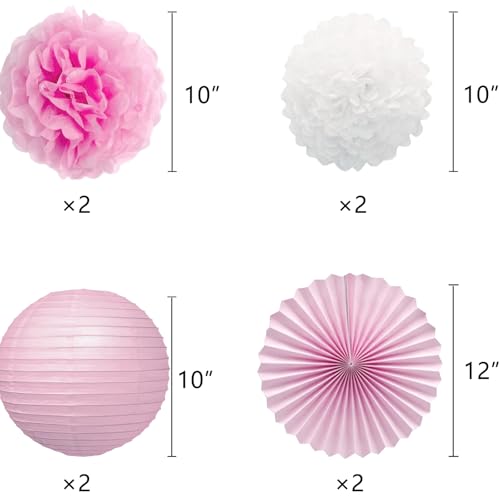 Image of Pink Graduation Party Decoration Class Banner Hanging Pom Poms Flowers High School College Grad Supplies