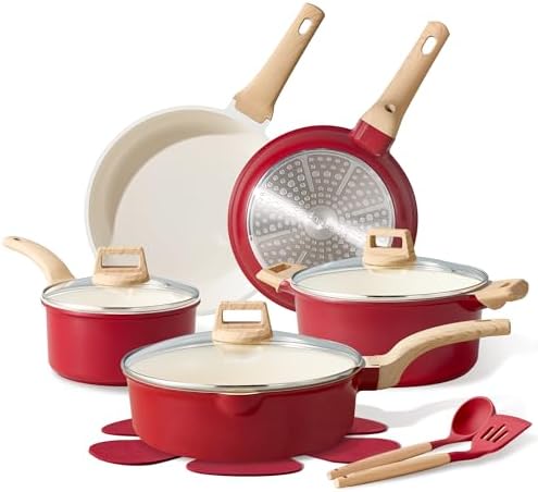 CAROTE 14 Pcs Ceramic Cookware Set, Pots and Pans Set Non Stick w...